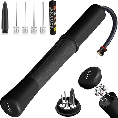 Ball Pump with Needle Storage & Extension Hose - Black, 5 Needles