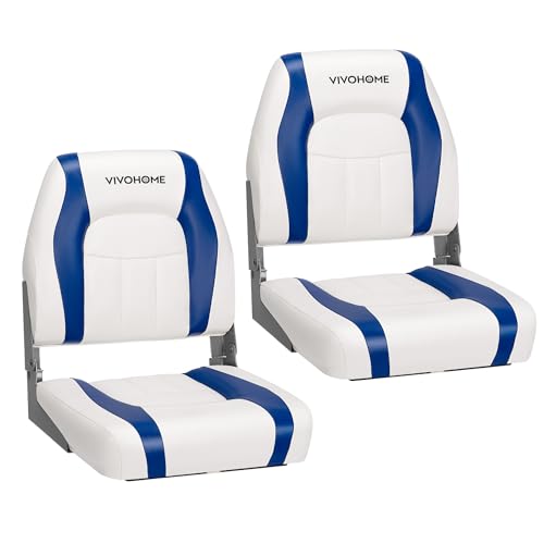 VIVOHOME Waterproof Folding Boat Seat Blue & White - 2 Pack Low Back Captain Chairs