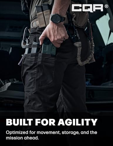 Men's Flex Stretch Tactical Cargo Pants - Water-Resistant Ripstop, Lightweight, 38W x 34L, Tempest Black