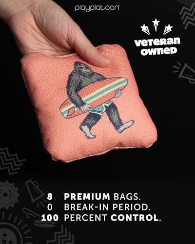 Play Platoon Pro Cornhole Bags Set of 8 - Tournament Dual-Sided Salmon/Slate Blue Big Foot