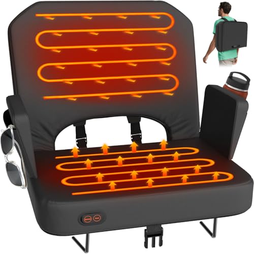 HOPERAN Heated Stadium Seats for Bleachers with Dual Control & Foldable Armrests – Black, Wide, USB Powered