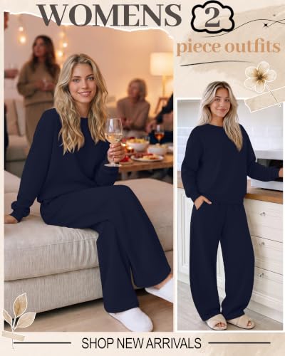 Women 2 Piece Sweat Set - Medium Black Matching Lounge Outfit