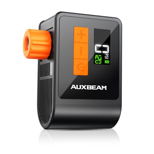 Auxbeam Amber Tiny Electric Bike Pump with Gauge - Portable 120PSI Bicycle Inflation for Road, Mountain & E-Bikes