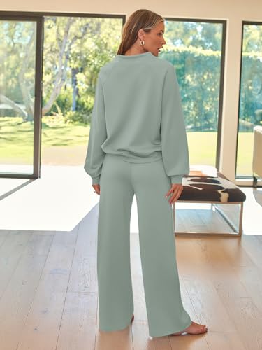 AUTOMET Womens Lounge Sweat Set - Mock Neck Two-Piece Sleepwear, Medium Sage Green