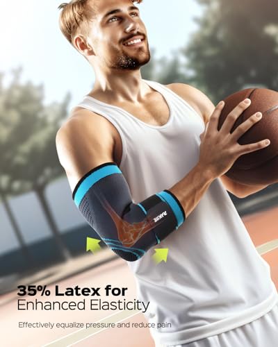 Elbow Brace Compression Sleeve with Straps - Blue Medium - Rakiie 2 Pack