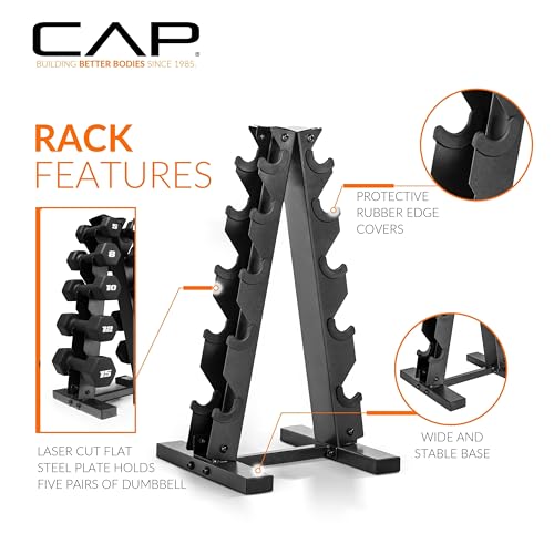 CAP 100 lb Neoprene Dumbbell Set with Rack - Non-Slip Hex Design