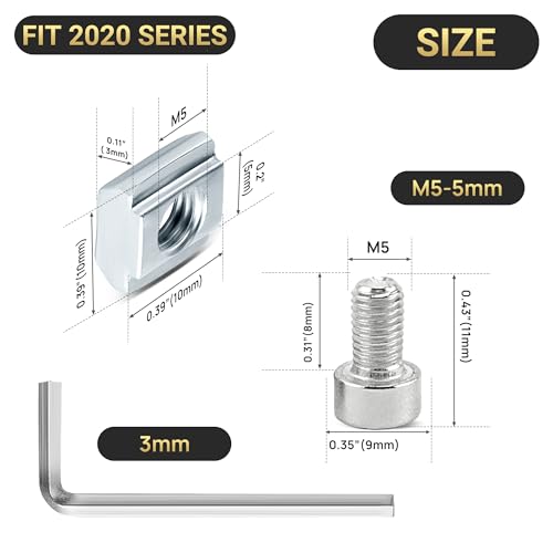 12 Set 2020 Corner Bracket Joint Plate L Shape 5 Hole Aluminum Extrusion Connector with 60Pcs T-Nuts, 60Pcs Screws and 1Pcs Wrench for 20 x 20mm Series Aluminum Extrusion Profile, Silver