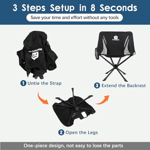 Raynesys Portable Swivel Camping Chair 2 Pack - Quick Setup & Lightweight Black