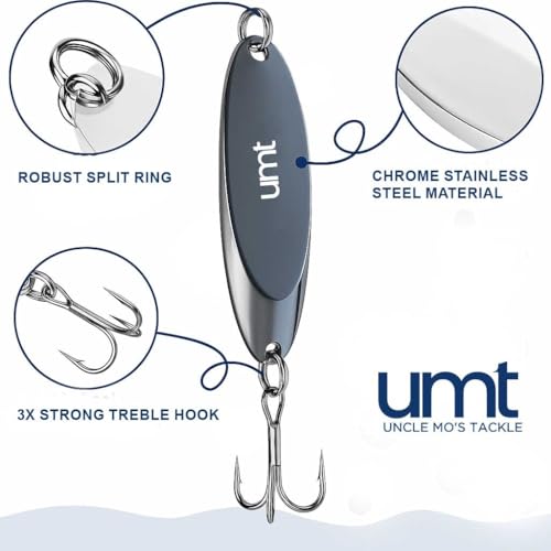 5 Pack 3/4oz Chrome Fishing Spoon Lures with Sharp Treble Hooks for Saltwater & Freshwater