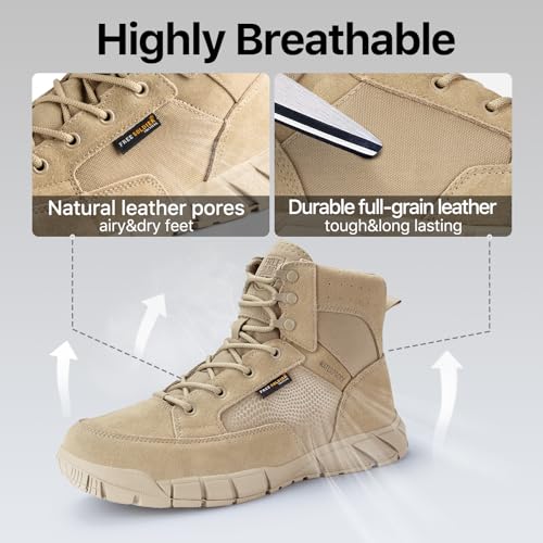 Men's Waterproof Work & Hiking Boots Tan 10.5 - Durable Tactical Suede Leather