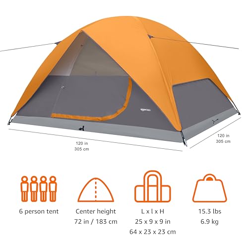 Amazon Basics 6-Person 3-Season Dome Camping Tent with Rainfly
