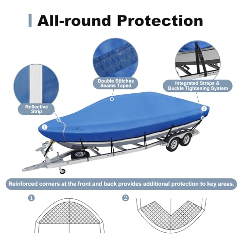 Explore Land Waterproof Boat Cover - 14'-16' Length, 76" Beam, Blue, Variation A