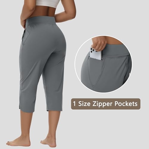 Women's Swim Capris Long Shorts - Quick Dry, UPF 50+ Lightweight, Zipper Pockets - Dark Gray, Large