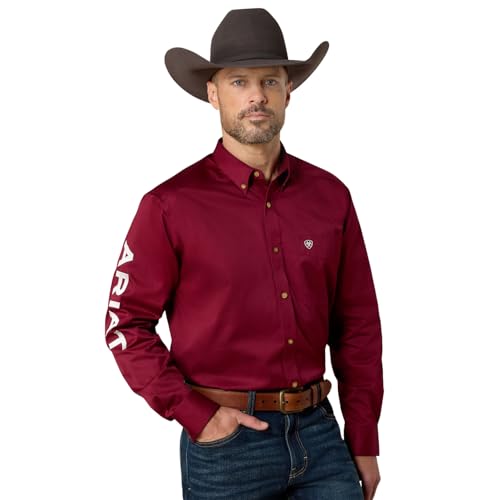 X-Large Tall Ariat Team Logo Twill Shirt Burgundy/White Men’s Classic Fit