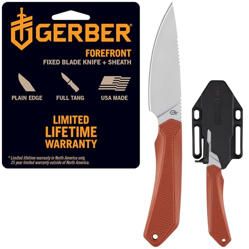Orange Fixed Blade Hunting Knife - Full Tang, Ergonomic Grip, USA Made