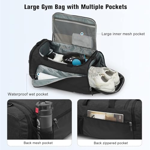 60L Waterproof Duffle Backpack with Wet Pocket & Shoe Compartment - Dark Grey/Black