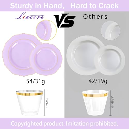 Liacere Light Purple Disposable Plates 350PCS Wedding Party Dinnerware Set