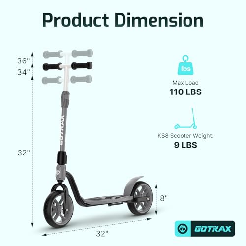 Kids Kick Scooter with 8-Inch Wheels - Gotrax KS8 Matte Black, Adjustable Handlebar, Safe & Lightweight for Ages 5+
