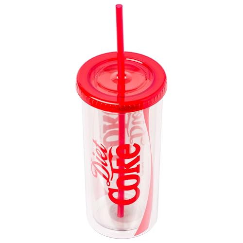 Silver Buffalo Coca Cola Diet Coke Plastic Tall Cold Cup with Lid and Straw, 20 Ounces