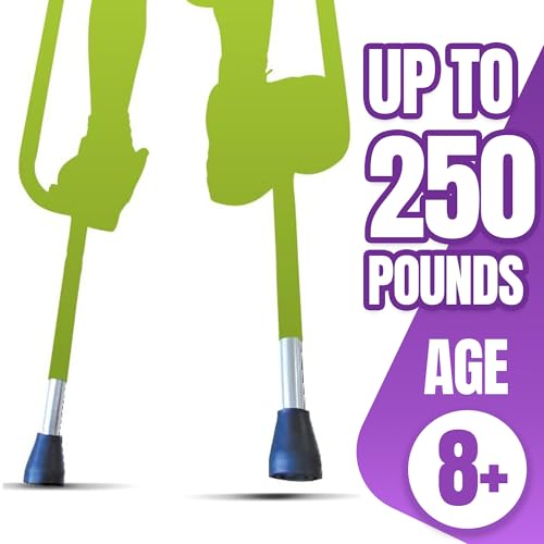 Geospace Adjustable Steel Stilts for Kids & Adults - Green, Height Up to 17 Inches