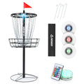 Patiassy Lighted Disc Golf Basket with Adjustable Height & Night LED Night & 24/12 Chain