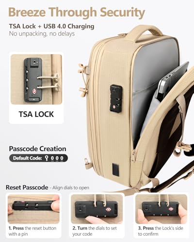 Beige 40-60L Vacuum Travel Backpack with Removable Hip Belt & Pump - Zurligi 60L Expandable Carry-On