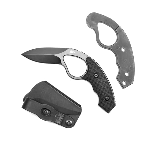 Black Fixed Blade Knife with AUS-8 Steel & Full-Tang, Includes Sheath & Trainer