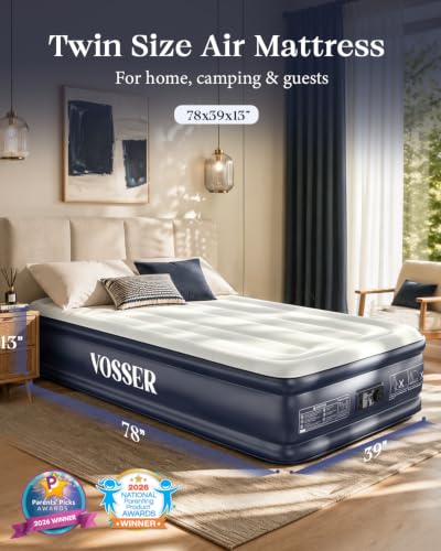 Blue Twin Air Mattress with Built-in Pump - 13 Inch XL-Long, Supports 500 lb