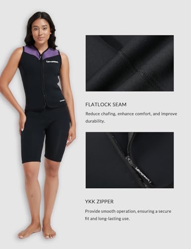 Purple 3mm Sleeveless Neoprene Wetsuit Top for Women - Water Sports Vest with Front Zip
