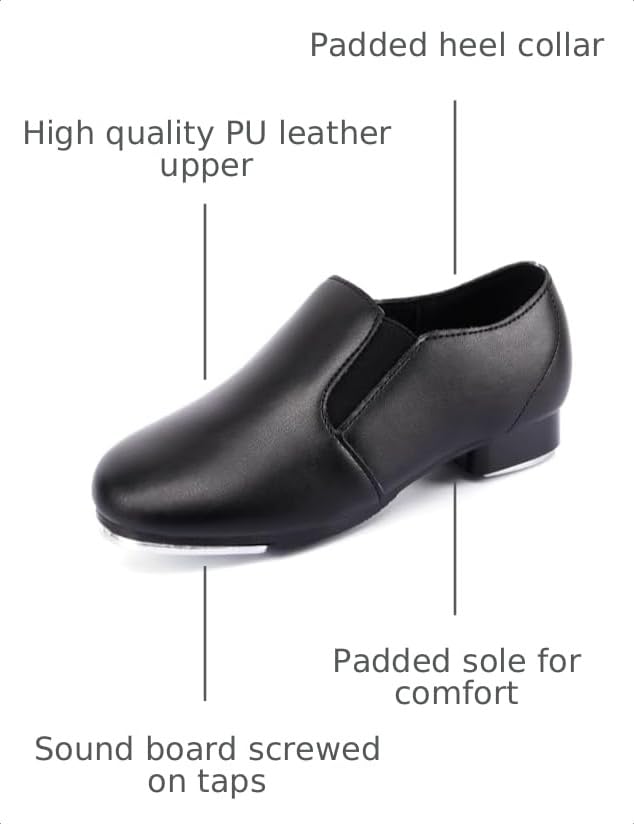 Unisex Child Double Elastics Tap Shoes for Girls and Boys - Black, 2 Little Kid