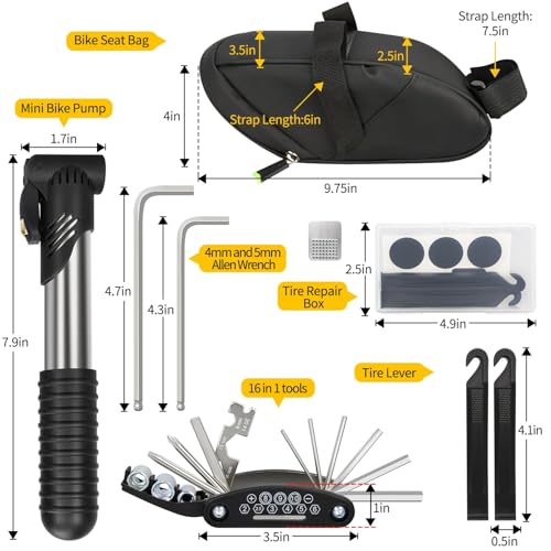 Bike Repair Kit with Seat Bag, Pump, Multitool & Patches - Waterproof