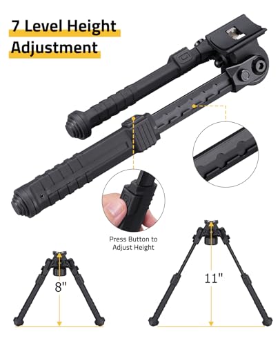 CVLIFE Bipod Mount to Sling Swivel Stud for Stable Support, Black, 8-11"