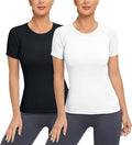 MathCat Women's Compression Workout Shirts Black & White XL - Soft Seamless Gym Top for Running