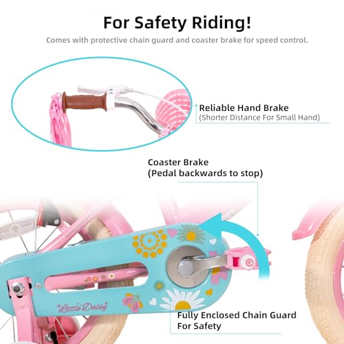JOYSTAR Little Daisy Princess Kids Bike 12 Inch Pink with Training Wheels