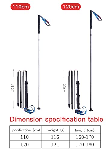 Carbon Fiber Trekking Poles - 110cm Ultralight Collapsible Hiking Sticks with Anti-Shock & Quick Lock System - Black