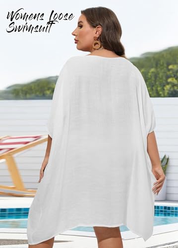 Chalier Plus Size Bathing Suit Cover Up for Women - White