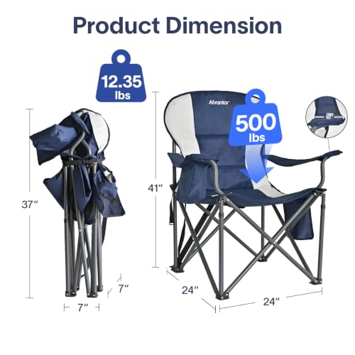 Upgraded Alvantor Heavy Duty Folding Camping Chair 500LBS with Padded Seat & Cooler