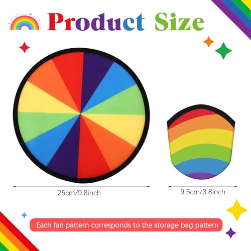 Rainbow Color Foldable Flying Disc Handheld Fan with Bag - 24 Pack