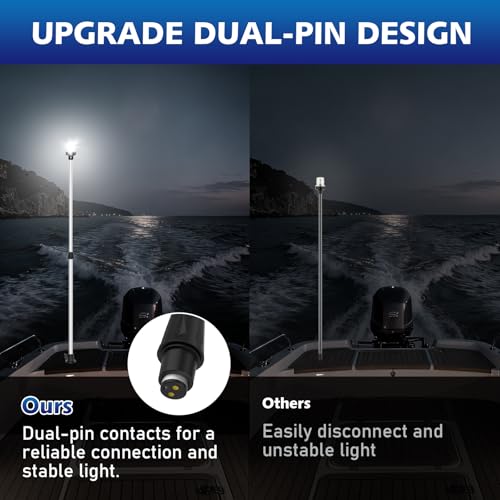 Silver Boat Stern Light with Telescoping Pole 28-48" LED Navigation Light Waterproof