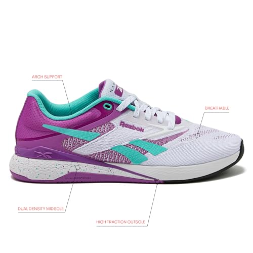 Reebok Women's Nano X5 Athletic Shoes - White/Purple Rave/Aqua, Size 5