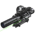 Pinty 3-9x32 4-in-1 Tactical Rifle Scope Set with Red-Green Dot & Green Laser