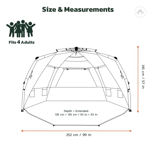 Instant Shader Enhanced Beach Tent - Sky Blue, 4-6 Person, UPF 50+ Sun Shelter with Extended Porch