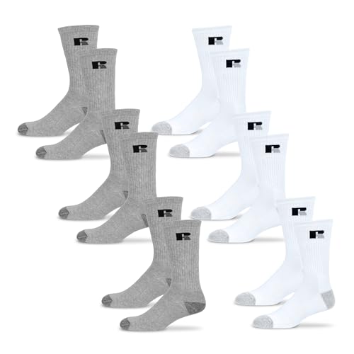 Medium Light Grey White Crew Socks 6-Pack - Moisture-Wicking Cushioned Support