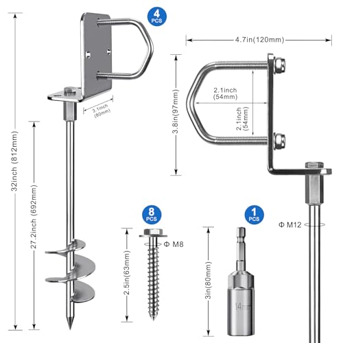 30-Inch Heavy Duty Ground Anchor Kit - 4 Pack for Lawn & Garden, Sheds, Trampolines, Mobile Homes - Variation of THIS listing