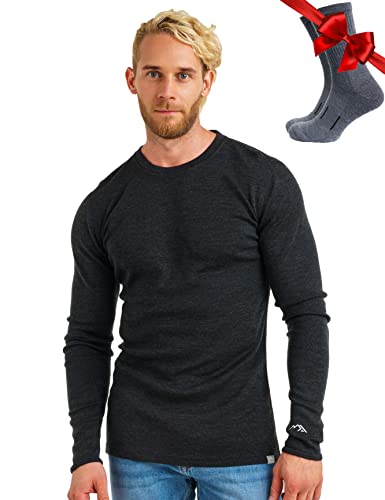 Large Charcoal Grey 100% Merino Wool Base Layer Long Sleeve Thermal Shirt & Socks