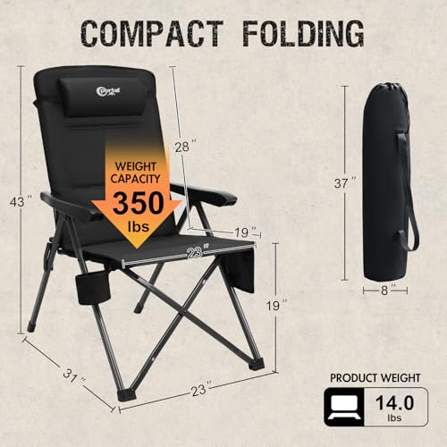 Portal Black Reclining Camping Chair with Adjustable Lumbar Support, 1 Pack
