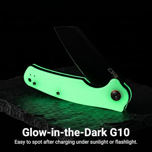 CJRB Crag Folding Pocket Knife - Glow in the Dark G10 Handle, 3.43" AR-RPM9 Blade, EDC Survival Knife for Camping & Hiking