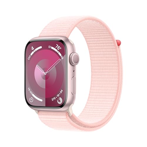 Apple Watch Series 9 GPS 45mm Smartwatch with Pink Aluminum Case & Light Pink Sport Loop - Medium/Large Band, Carbon Neutral