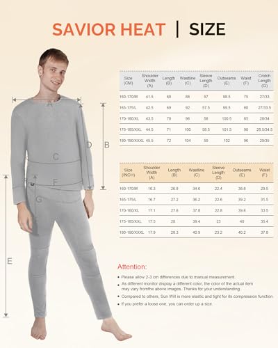 SAVIOR HEAT Men's Heated Long Johns Set 3X-Large Grey Rechargeable Thermal Underwear, 13H Warmth