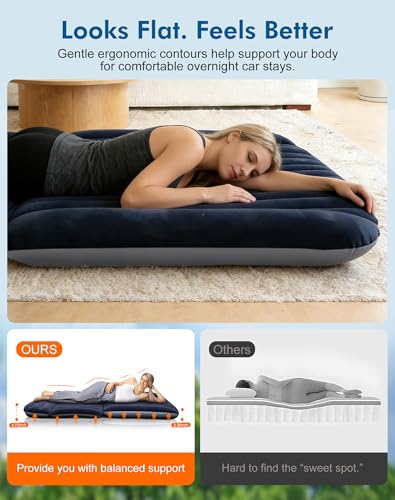 HAOYAO Blue SUV Air Mattress Inflatable Car Bed with Flocked Surface, Adjustable Bolsters & Electric Pump